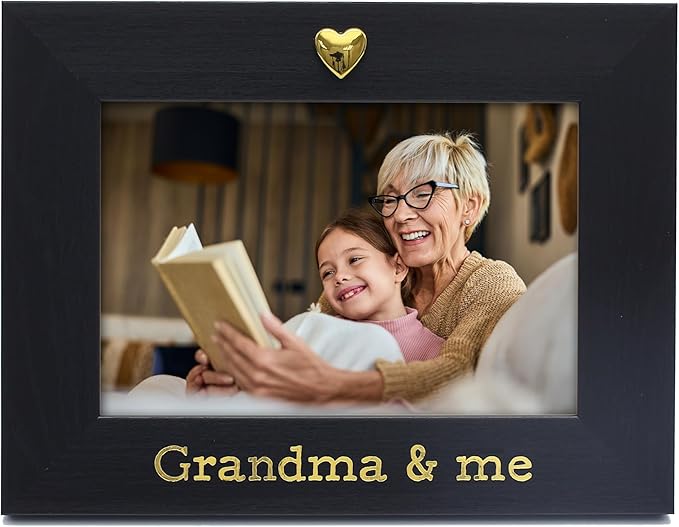 MIMOSA MOMENTS "Grandma & Me Black 4x6 Picture Frame with Gold Heart Ornament, Tabletop Display, Mother's Day Birthday Gift for Grandma from Granddaughter Grandson