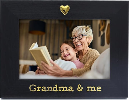 MIMOSA MOMENTS "Grandma & Me Black 4x6 Picture Frame with Gold Heart Ornament, Tabletop Display, Mother's Day Birthday Gift for Grandma from Granddaughter Grandson