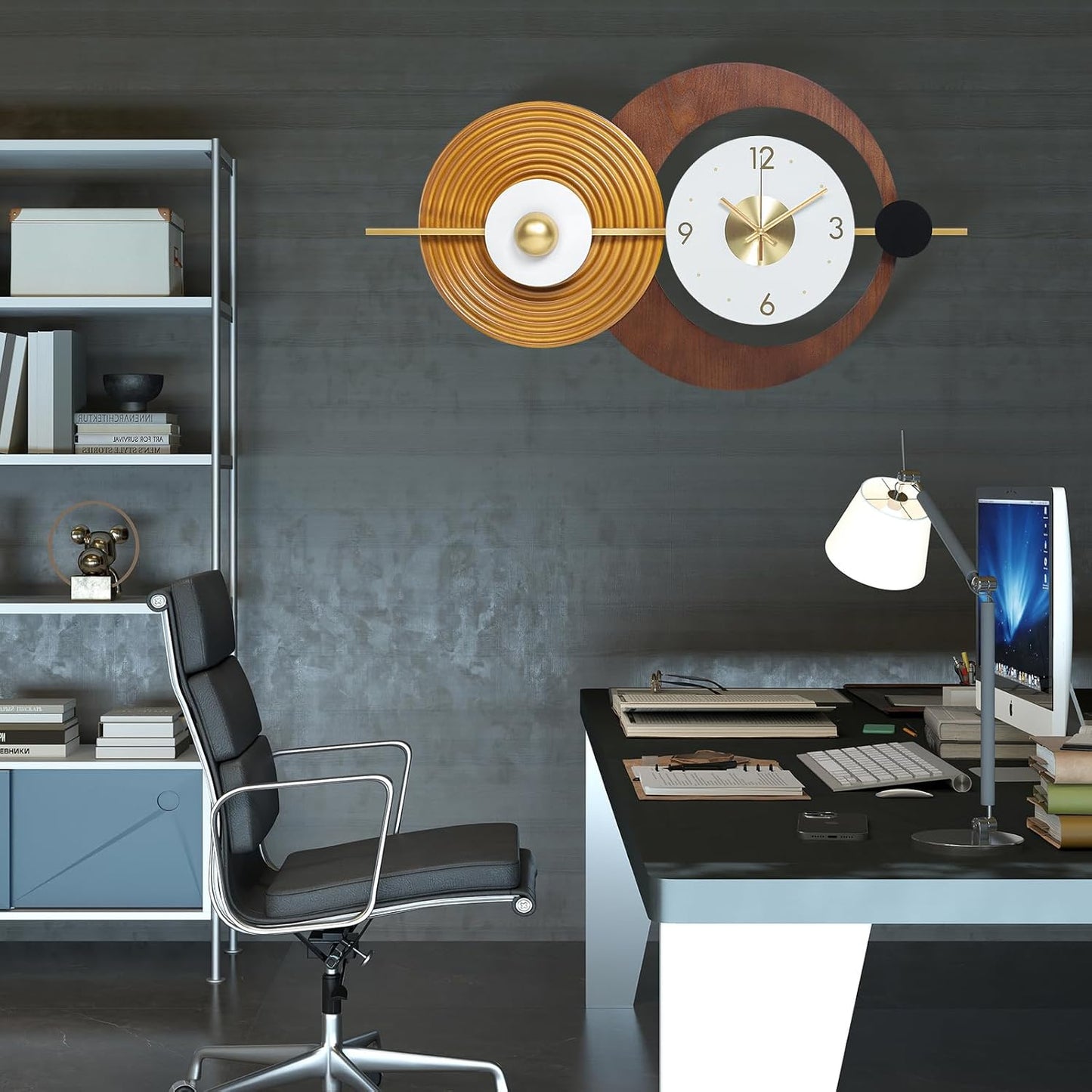 Wall Clock Modern Battery Operated Big Clocks Metal and Wooden Nordic Style Large Wall Watch Decorative Timepiece Perfect for Home,Living,Bedroom 23X15inch