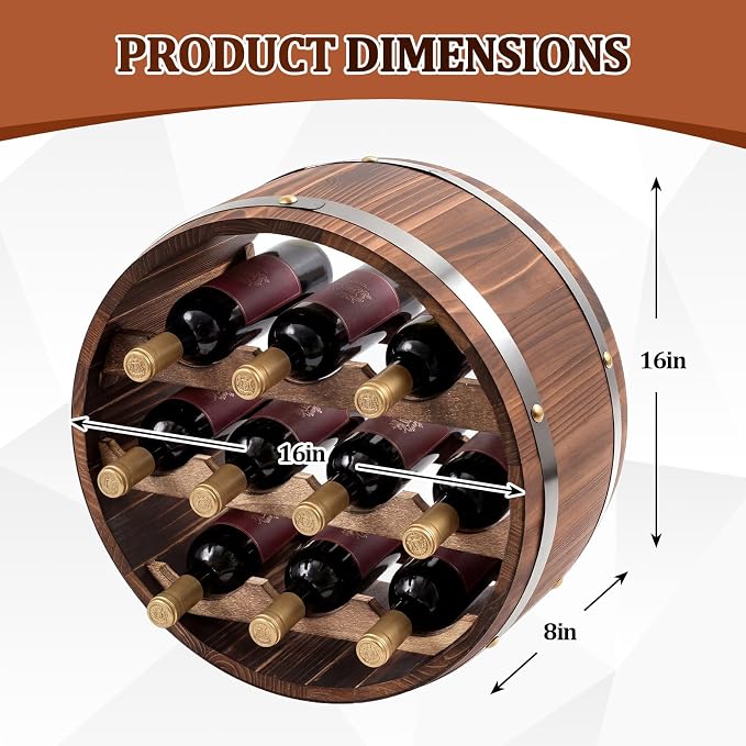 Colingmill 19.7 x 5.9 in Whiskey Barrel Decor Shelf Rustic Wall Mounted Bourbon Wooden Floating Hand Wine Rack Oak for 10 Wine Bottle Holder Display Stand Vintage Bar (Walnut Color)