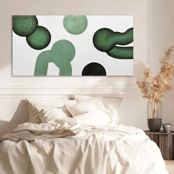 ZUNARE Large Green Abstract Wall Art, Hand Painted Textured Canvas with Organic Sculptural Forms, Oversized Modern Statement Wall Decor for Living Room Bedroom Office, 29×58 Inch
