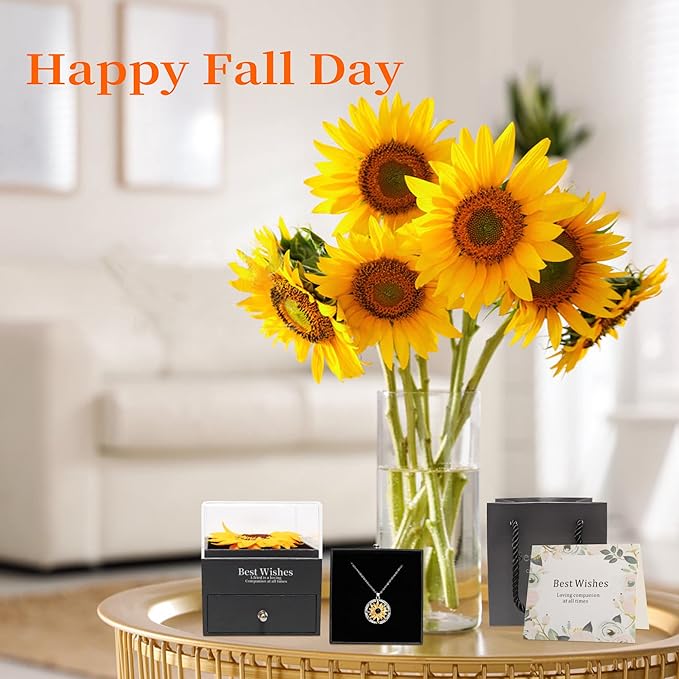 MOKOQI Sunflower Gifts for Women Artificial Sunflowers Gift for Her Mom Wife with Necklace in 100 Texts I Love You on Mother's Day Birthday Christmas Gifts Sunflower Decor