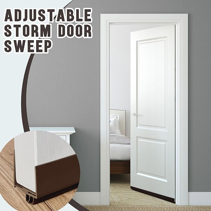 Pickmesh 4 Pcs 36 Inch Adjustable Storm Door Bottom Sweep for Door Seal 1 to 1-2/5In Replacement Parts Under Draft Stopper Weather Stripping Threshold Seal (Brown)