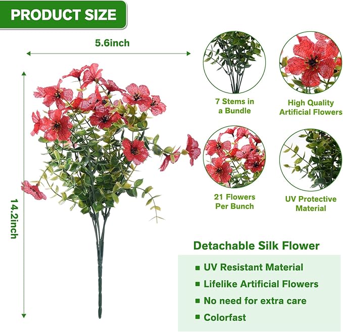 Artificial Flowers Fake Plants for Outdoors Spring Decoration, 13Bundles Silk Realistic UV Resistant Faux Flowers for Outside Planter Porch Yard Patio Garden Home Indoor, Mix