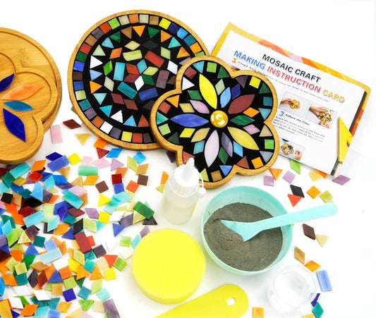 Lanyani 2 Sets of DIY Mosaic Craft Kits Mosaic Tiles Coaster Kit Make Your Own Mosaic Project Handmade Craft Set with Stained Glass Mosaic Tile Pieces for Decoration and Gift