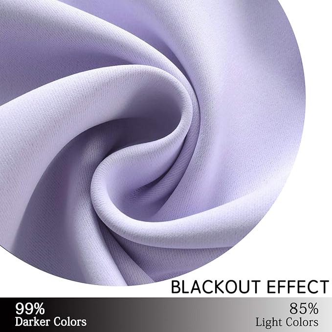 Yakamok Blackout Curtains for Bedroom - Grommet Thermal Insulated Room Darkening Curtains for Living Room, Set of 2 Panels (38 x 45Inch, Lilac)