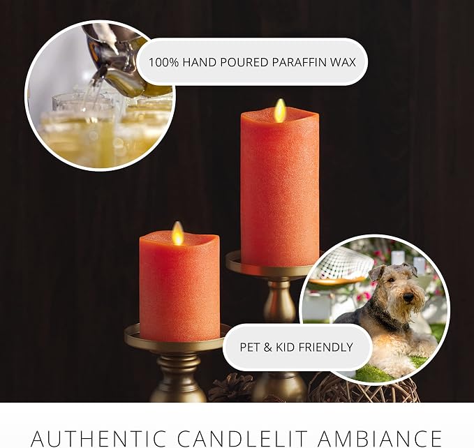 Luminara - Flameless LED Battery Operated Flickering Pillar Candles - Burnt Orange- Pack of 1-3x6.5 - Realistic Moving Flame Real Wax Indoor/Outdoor