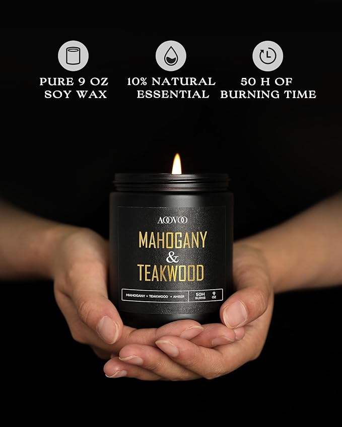 AOOVOO Scented Candles for Men - 4 Pack Candles for Home Scented, 36oz Soy Wax, 200 Hour Burn Time, Men Candle Set, Sandalwood Oud/Mahogany Teakwood/Smoke Vanilla/Jasmine Candle Set A