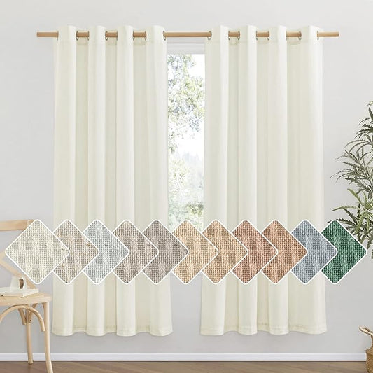 NICETOWN Off White Curtains Linen Blend for Bedroom, Vintage Grommet Thick Flax Semi Sheer Privacy Added Window Treatment Light Filtering for Flat/Apartment, 55" W x 72" L, 2 Panels