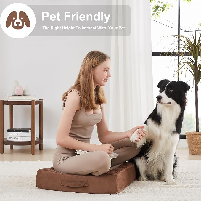 JKMAX 22 inches Floor Pillow for Adults - Large Meditation Cushion with Thick Foam & Soft Tufted Cover - Premium Outdoor Square Floor Cushion Seat - Yoga Pillows for Sitting On Floor - Coffee