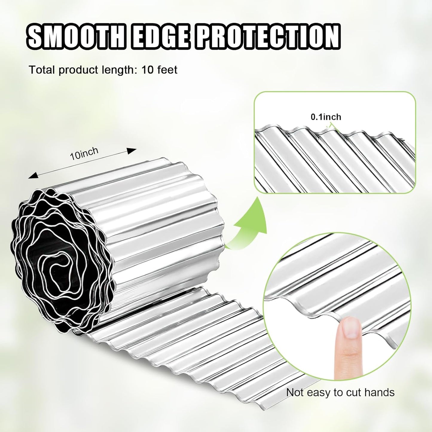 Corrugated Metal Garden Edging - 10 Inch X 10 FT Landscape Edging Border, Flexible Border for Garden Fence, Flower Bed, and Lawn (Silver)