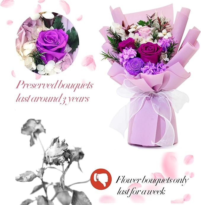 VTJMB Flowers for Delivery Prime, Preserved Flower Bouquet with Box, Birthday Dried Flowers Gift for Women, Mothers Day Gifts for Mom, Wife, Grandma, Friends