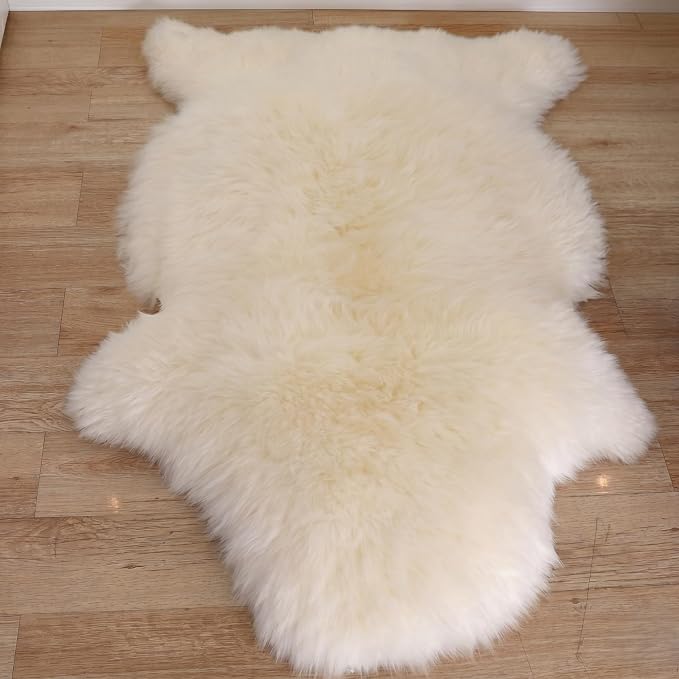 Woolous Sheepskin Rug, Large Genuine Sheep Skin Pelt 3.5x2.3 ft Ivory-White | Genuine New Zealand sheepskin with extra thick fluffy wool. Use as area rug, chair throw, sofa cover or bedroom decor.