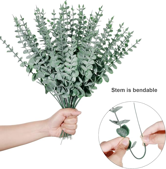 Canlierr 200 Pcs Eucalyptus Stems Faux Greenery Artificial Eucalyptus Leaves Decor Greenery Stems Branch for Wedding Centerpiece Flower Bouquet Farmhouse Home (Dark Green)
