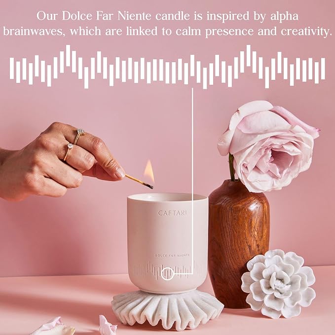 CAFTARI Dolce Far Niente Scented Candle for Women & Men | Rose and Sandalwood | Non Toxic Candle | Premium Soy Coconut Wax Blend | Vegan Aromatherapy | Elegant Ceramic Jar | Luxury Gift | 10.5 oz