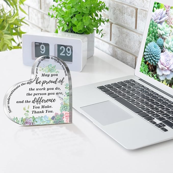 Yinder Thank You Gifts for Women Appreciation Gifts for Coworker Employee Nurse Teacher Leader Boss Inspirational Quotes Acrylic Desk Decor for Home Office Farewell Retirement