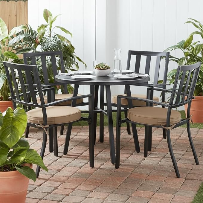 Set of 2 Outdoor 18 inch Round Patio Dining Chair Pads – Comfortable Fiber-Filled Seat Cushions with Ties, Reversible Polyester Fabric, Coronado