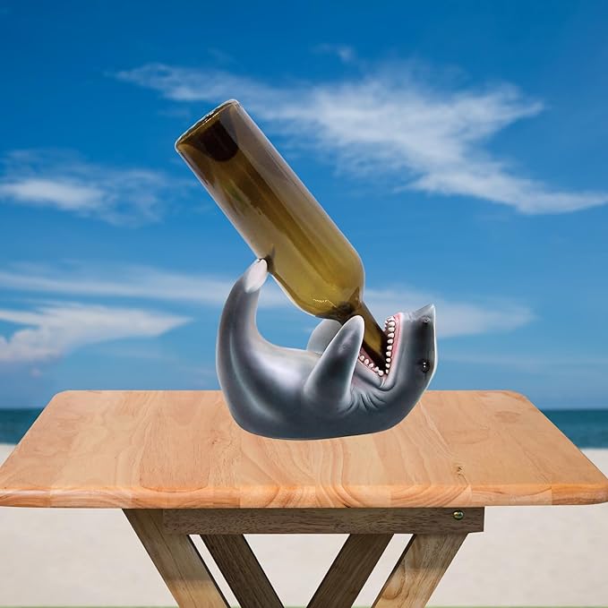 Wowser Shark Wine Bottle Holder, Nautical Home Bar Decor, Wine Accessories, Kitchen Wine Organizer