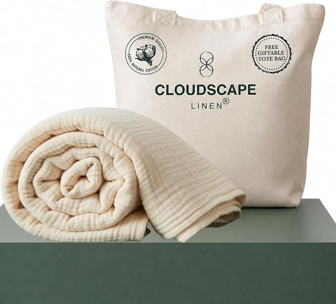 CLOUDSCAPE 4 Layer Muslin Blanket for Adults - 100% Cotton Throw Blanket - 50"x70" Oversized Gauze Throw for Sofa, Couch - Soft Lightweight Breathable Muslin Cotton Throws for Summer - Ivory