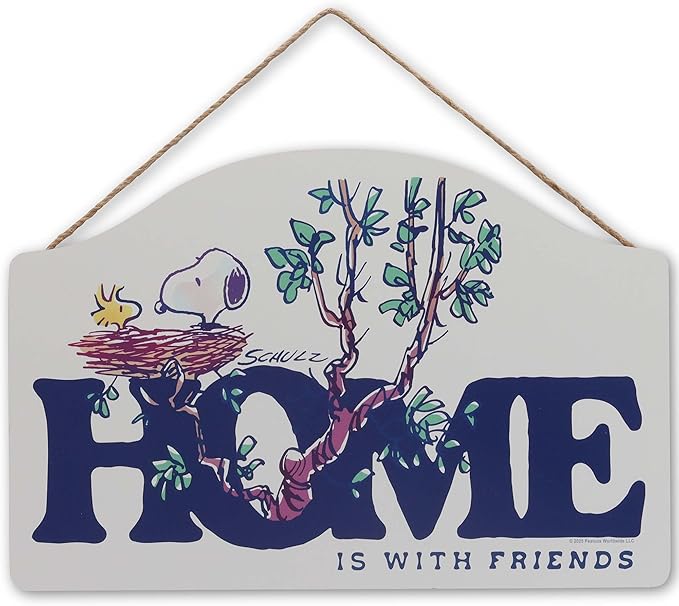 Peanuts Snoopy Home is With Friends Hanging Wood Wall Decor - Adorable Snoopy Sign for Home