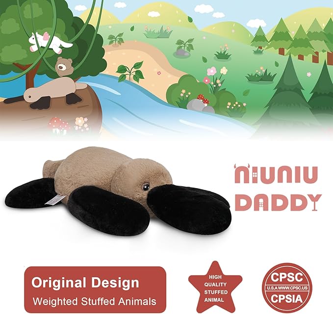 Niuniu Daddy 20" | 3.3 Pound Weighted Platypus Stuffed Animals for Adults Kids, Weighted Stuffed Platypus Plush for Toddler, Cute Fluffy Soft Plush Toy Body Pillow for Presents Christmas Birthday
