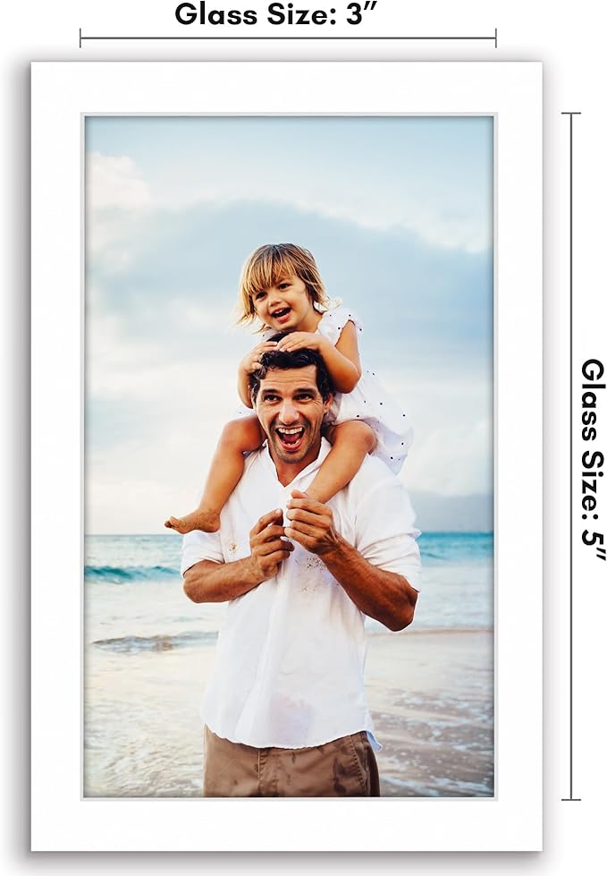 Americanflat 3x5 Picture Frame with Shatter-Resistant Glass - Streamline Collection - Thin Border Photo Frame for Tabletop Display - Easel Stand Included - White
