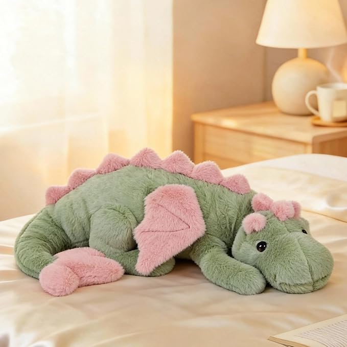 ARELUX Large 36in Cute Dragon Stuffed Animals Plush Toy Soft Matcha Green Pterosaur Plushie Giant Fuzzy Dinosaur Pillow Plushies with Pink Wings Cuddly for Friends Family Member