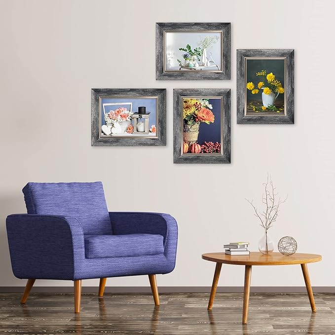 XUANLUO 5x7 Picture Frames Set of 4 Rustic Retro Photo Frame with HD Plastic Cover for Wall Mount and Tabletop Display Family Friends Wedding Gift