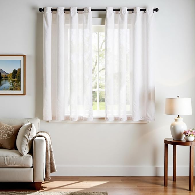 jinchan Short Linen Curtains Curtains 54 Inch Long for Bedroom Small Window Curtains for Kitchen Bathroom White Farmhouse Drapes Light Filtering Rustic Grommet Drapes 2 Panels Each 50 Inch Wide