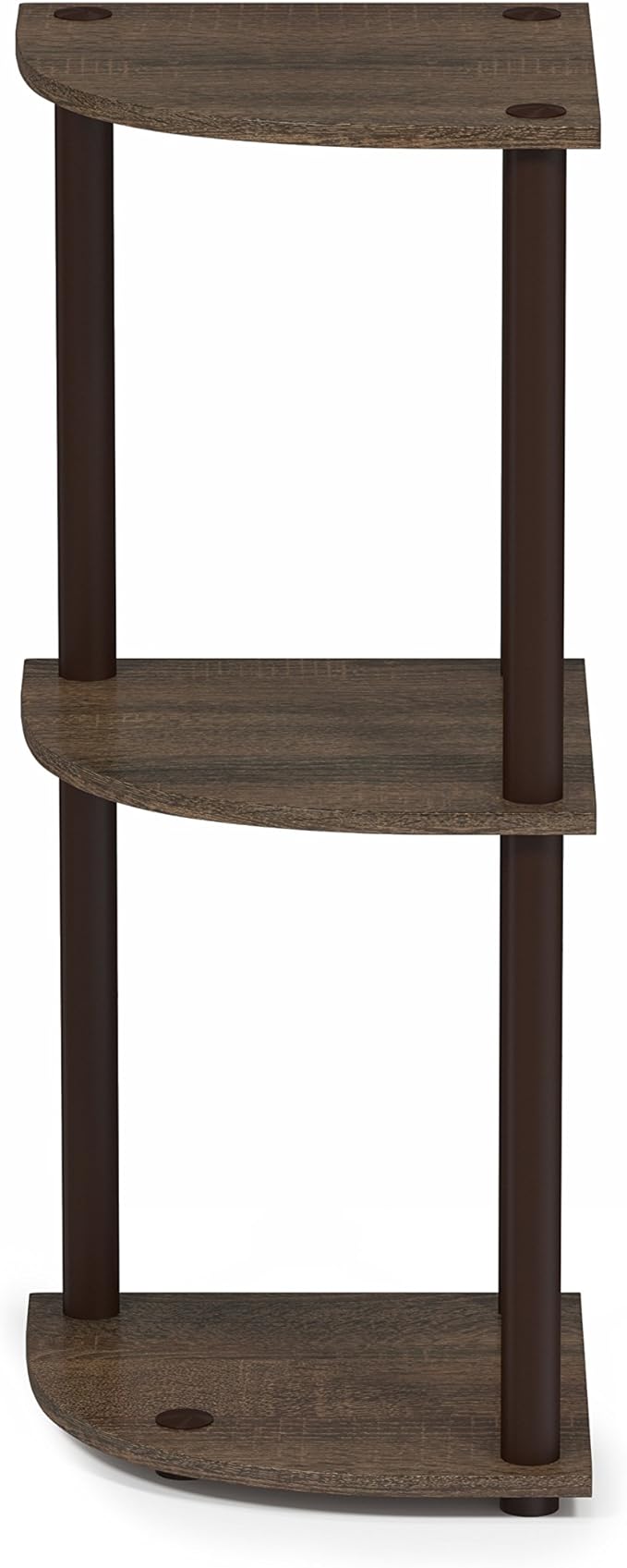 Furinno TURN-N-TUBE Corner Shelf, 3-Tier Corner Bookshelf, Display Storage Shelves with Open Shelves, for Organization and Storage, Living Room, Home Office, Garage, Walnut
