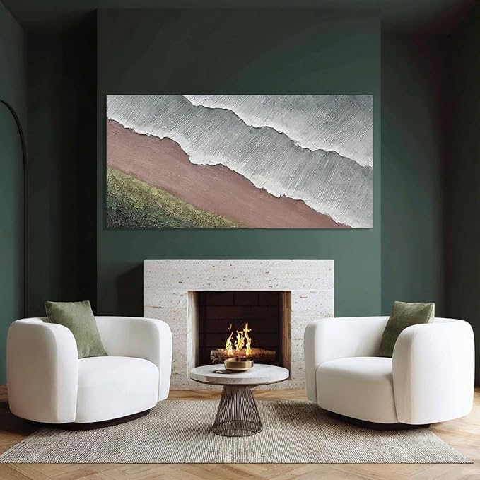 SHEYOYE Green Abstract Wall Art and White Textured Canvas Wall Decor | Modern Wall Decor for Living Room, Bedroom or Dining Room | Wall Hanging 24" x 48"