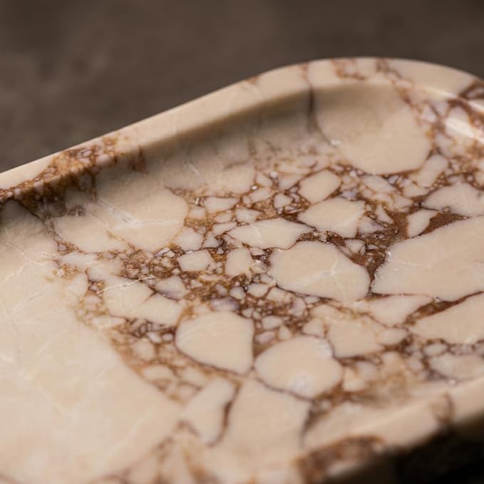 OOBOOB Oval Natural Marble Bathroom Tray for Decor Countertop, Marble Vanity Tray for Candles Perfume, Jewelry, Cosmetics, Elegant Vanity Organizer for Jewelry, Perfume