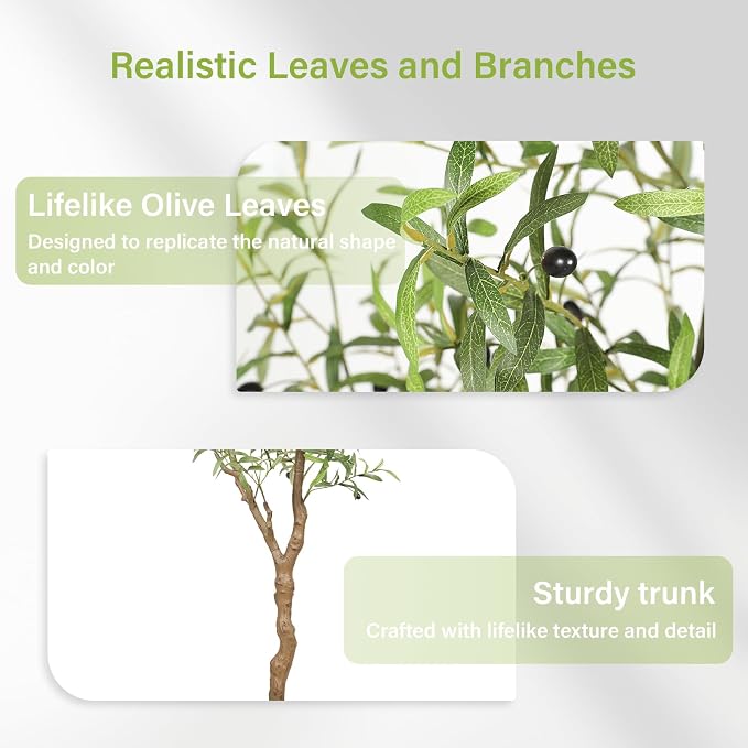 FEELEAD 6FT Faux Olive Tree, Large Olive Trees Artificial Indoor with Natural Wood Trunk & Lifelike Leaves, Tall Artificial Olive Tree with Pot for Home Office Living Room Decor