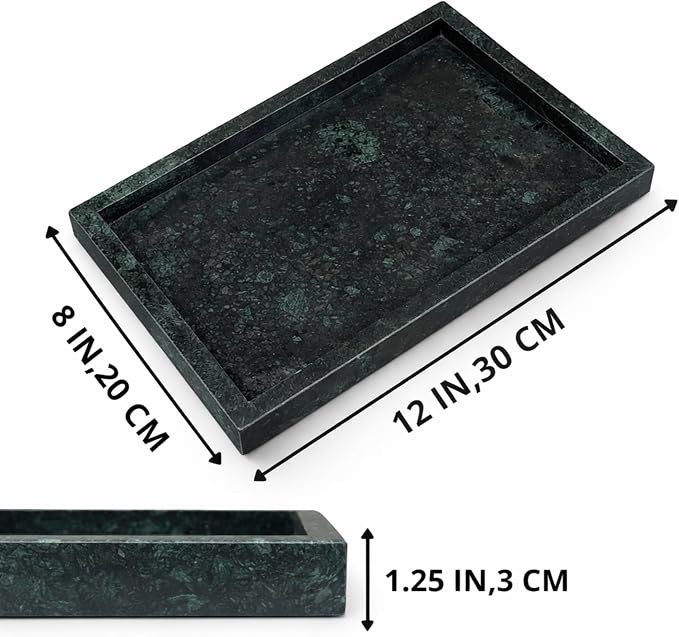 Natural Green Marble Tray, 12" x 8", Rectangular | Stone Organizer, For Bathroom, Kitchen, Vanity, Desktop, For Coffee Table, Dresser, Nightstand