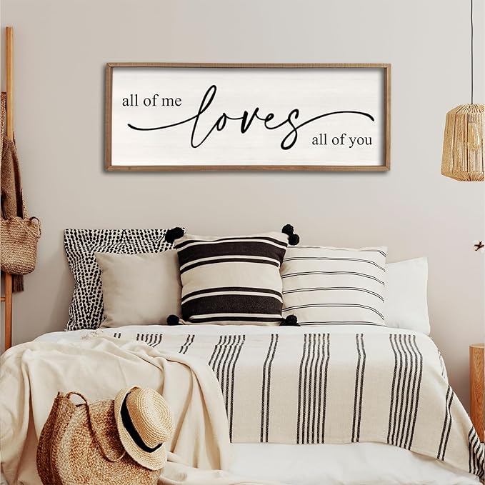 Master Bedroom Above Over Bed Wall Decor All Of Me Loves All Of You sign 40''×15'' Love Quotes Large Vintage Framed Wood Plaque Farmhouse Romantic Modren Wall Hanging Art (Wood White)