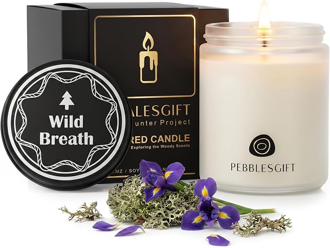 Wild Breath Woody Scented Candle 9oz Natural Soy Wax Gift Set | 100% Soy Wax Candles,Home Scented,Stress Relief&Meditation,Forest Fragrance Aromatherapy,Men&Women Gift,Scented Card Included