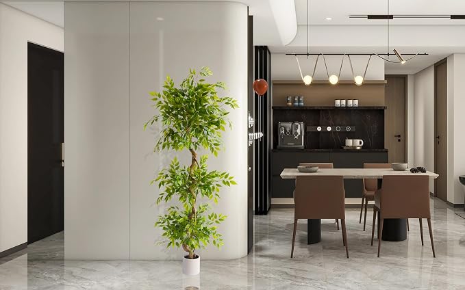 6ft Artificial Ficus Tree, 72" Tall Fake Plant with Natural Curved Trunk, Faux Ficus Floor Plants for Home Living Room Office Garden Balcony Decor Indoor