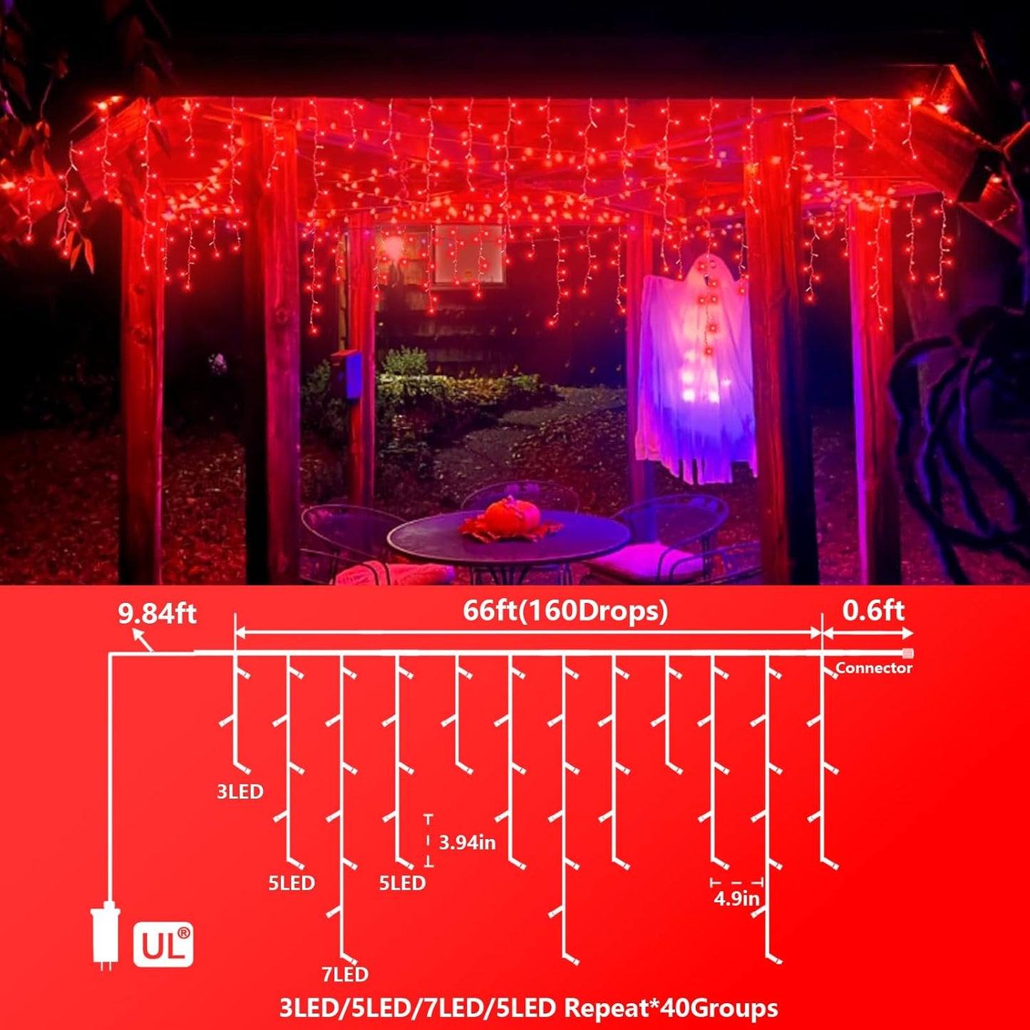 YEGUO 33ft 400 LED Red Icicle Lights for Outside, 80 Drops Icicle Christmas Lights with 8 Modes, Connectable Icicle String Lights with Memory Timer