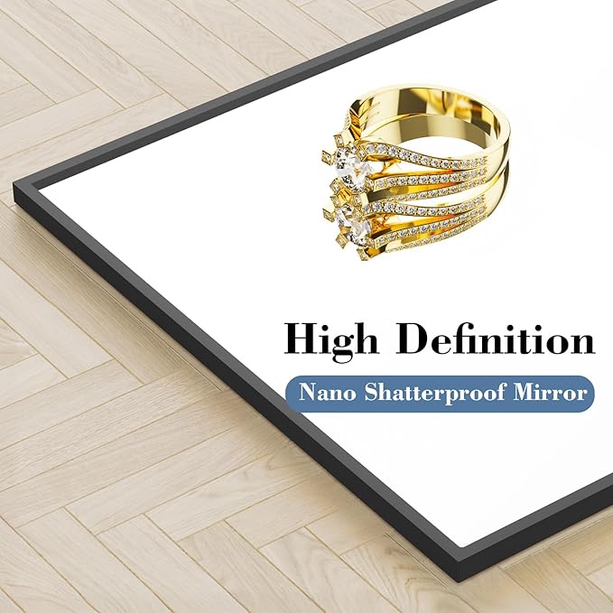 DUMOS 26"x68" Full Length Mirror with Stand, Floor Standing Aluminum Frame, Shatter-Proof Nano Glass for Bedroom, Living Room, Cloakroom – Modern Simple Home Decor,Can Be Hanging or Leaning, Black