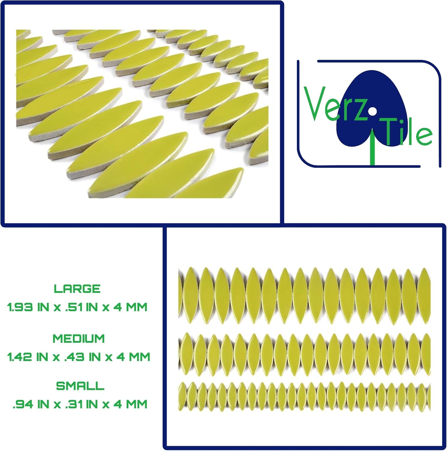 VerzTile Mosaic Tiles for Crafts - Petal Shaped Ceramic Tile Craft Hobbies & Art Projects 39 Color Options Endless Creativity DIY Design (Lime Green)