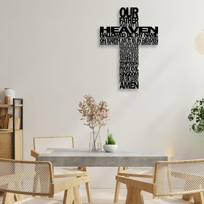LIYOUYA Metal Cross Wall Decor - Rustic Farmhouse Decor Black Prayer Text Cross Wall Art Home Decor for Living Room, Bathroom, Bedroom, Dining Room, Office, Church (Black)