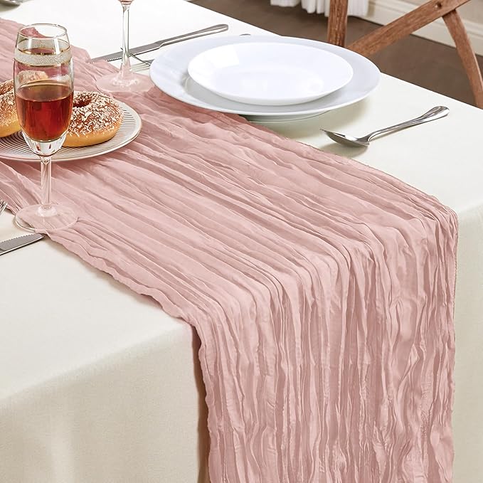 Dusty Pink Mother’s Day Cheesecloth Table Runner 10FT Long Easter Spring Boho Gauze Table Runner Rustic Sheer Runner for Wedding Bridal Baby Shower Birthday Holiday Party Table Decor Easter Decor