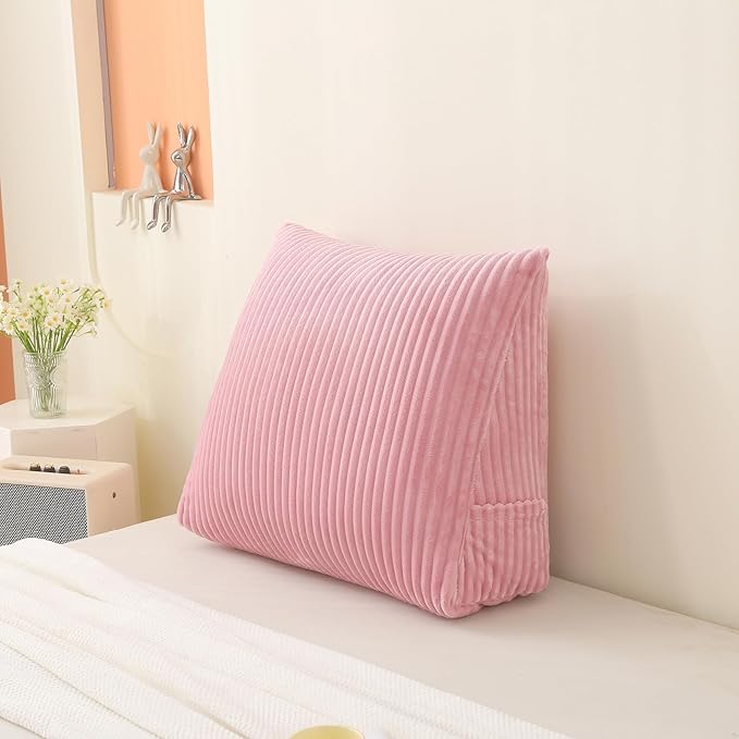 Corduroy Wedge Reading Pillow for Bed, 3 Sizes, 4 Colors for Bed, Sofa, Office Chair (Pink, Large 24 * 20 * 8in)