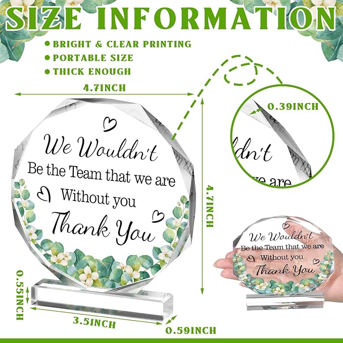 Yinder Thank You Gifts for Women Appreciation Gifts for Coworker Employee Nurse Teacher Leader Boss Inspirational Quotes Acrylic Desk Decor for Home Office Farewell Retirement