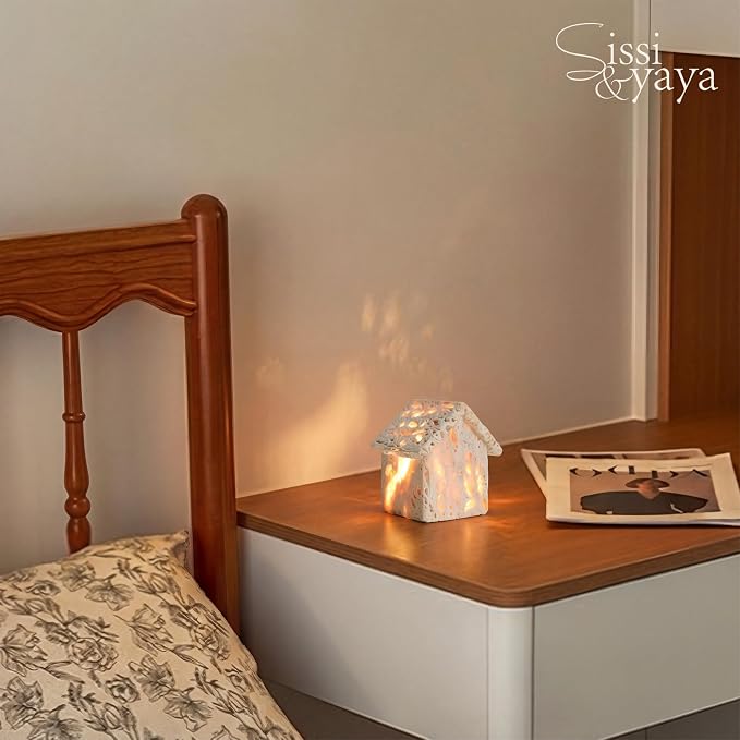Sissi & yaya Marble Mood Light, 3-Color Dimmable LED Night Light, Travertine Bedside Ambiance Lamp for Home Decor & Gift