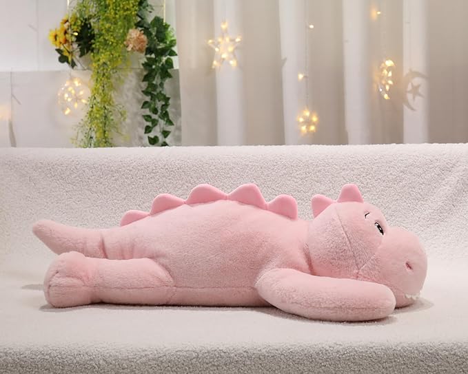 XMV 31 inch 5 lbs Dinosaur Weighted Stuffed Animals, Large Weighted Plush Animal, Cute Plush Toy Pillow, Soft Dino Plushie Gifts for Adults, Kids, Boys and Girls (Pink)