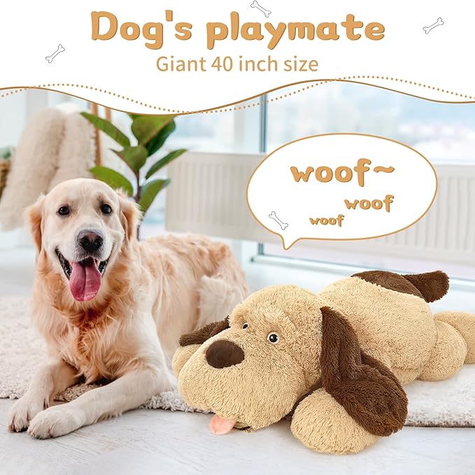 MorisMos 40 Inch Giant Dog Stuffed Animals, Fluffy Large Stuffed Dog Plush, Big Puppy Throw Pillow Gifts for Kids, Boys, Girls, Brown