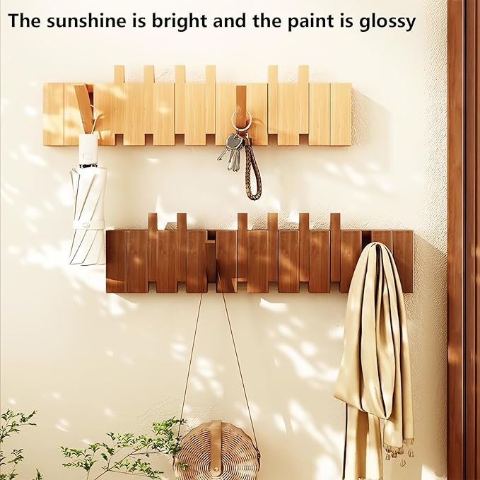 Wall Mounted Coat RackHooks Piano Key Hangers Natural Solid Wood Hanger Non-Woven Fabric Clothes Hangers for Closet, Kitchen, Bedroom, Bathroom, Entryway (Led Walnut, 12 Hooks)