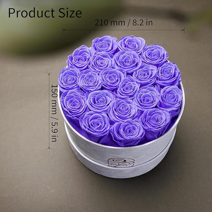 Gifts for Women Preserved Roses Flower Box, Luxury Velvet Box with 20 Roses, Preserved Flowers, Romantic Gift for Her, Wife, Girlfriend, Birthday Anniversary Christmas (Light Purple)