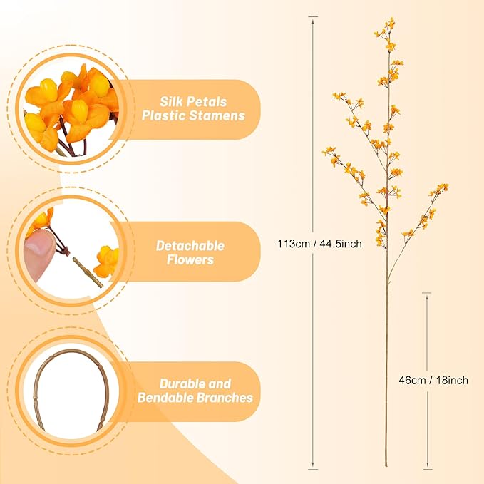Ammyoo 4Pcs Fake Flowers Blossom Branches Artificial Flowers for Indoor Decor, Faux Long Stem Realistic Indoor Plants for Vase Wedding Home Office Bedroom Party Table Centerpieces Decor